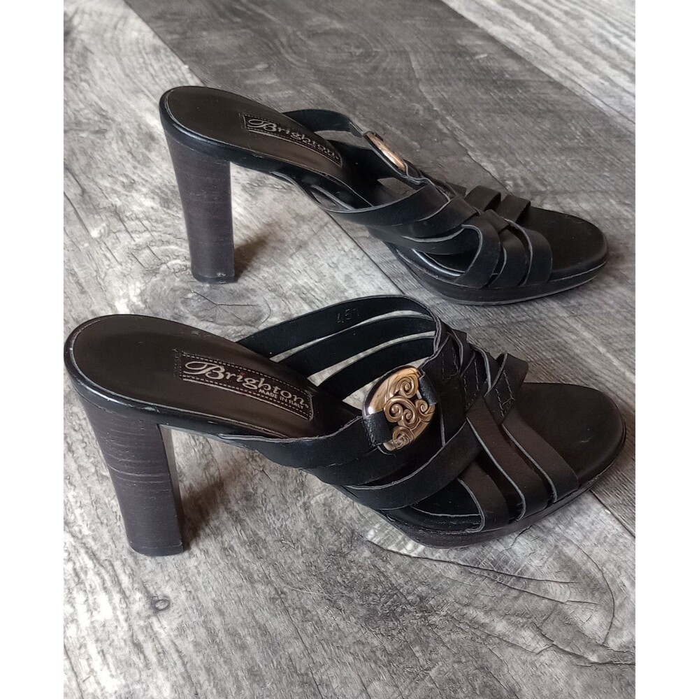 Brighton Women's 7M Vista Strappy Black Italian Leather Cone Heels, Vtg